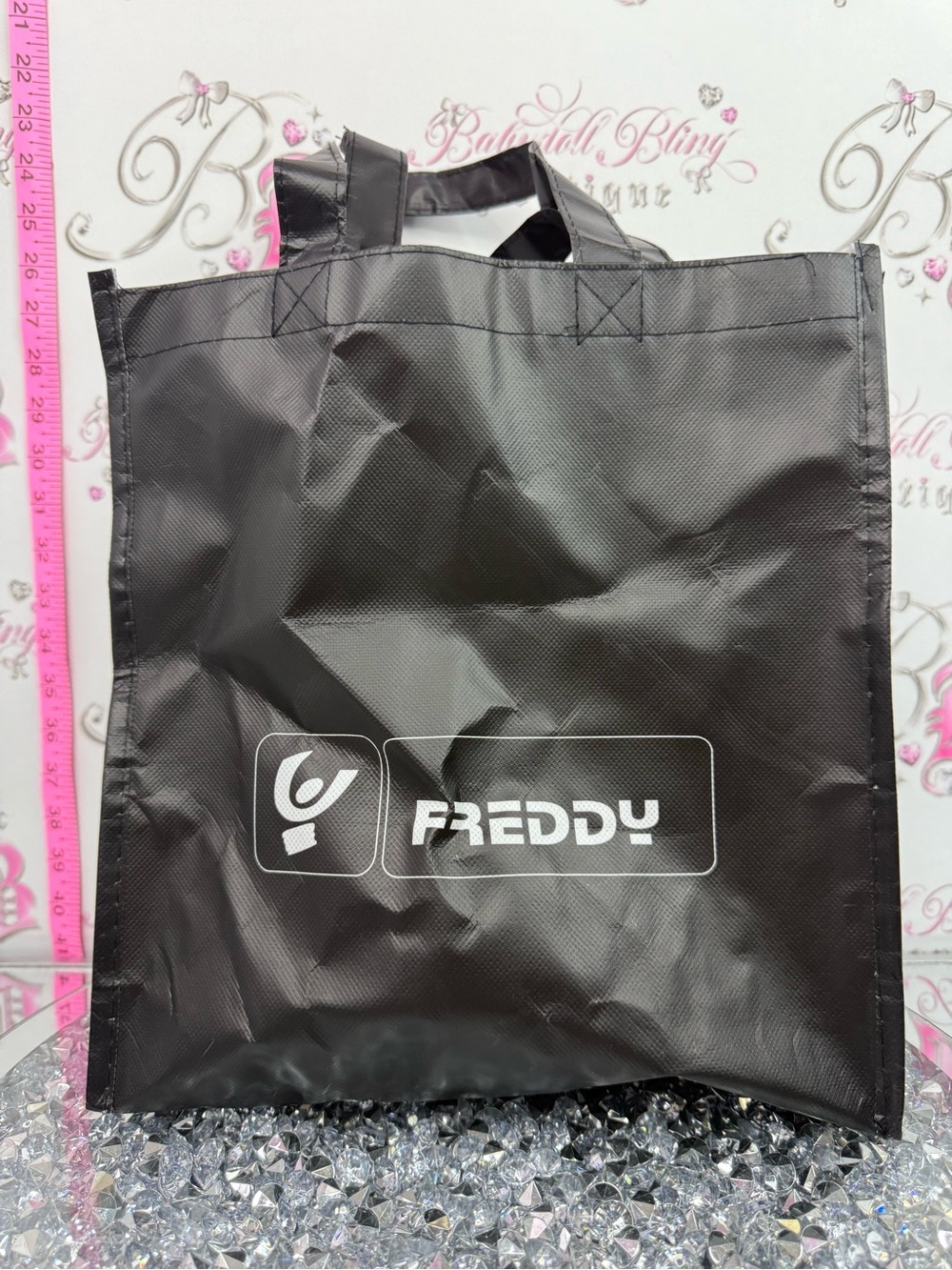 Freddy bag Black Reusable Tote Bag with White Logo